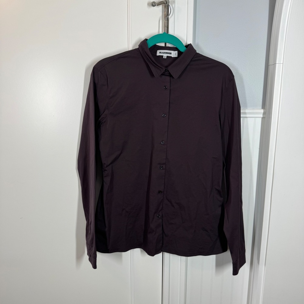 Jil Sander Womens Plum Brown Cotton Blend Button Down Shirt Size 42